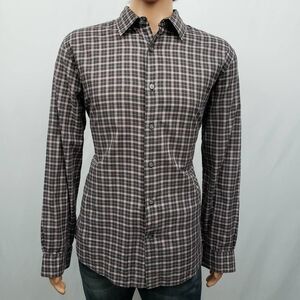 JOHN VARVATOS Star USA Plaid Shirt Men L Black Red Long Sleeve Button Down Peace